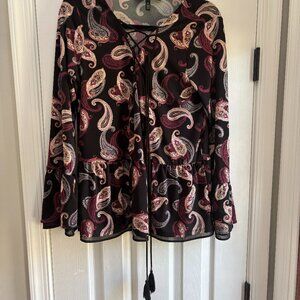 WHBM Paisley Blouse, Size M, Long Sleeve, Bell-Sleeve, Multi-color